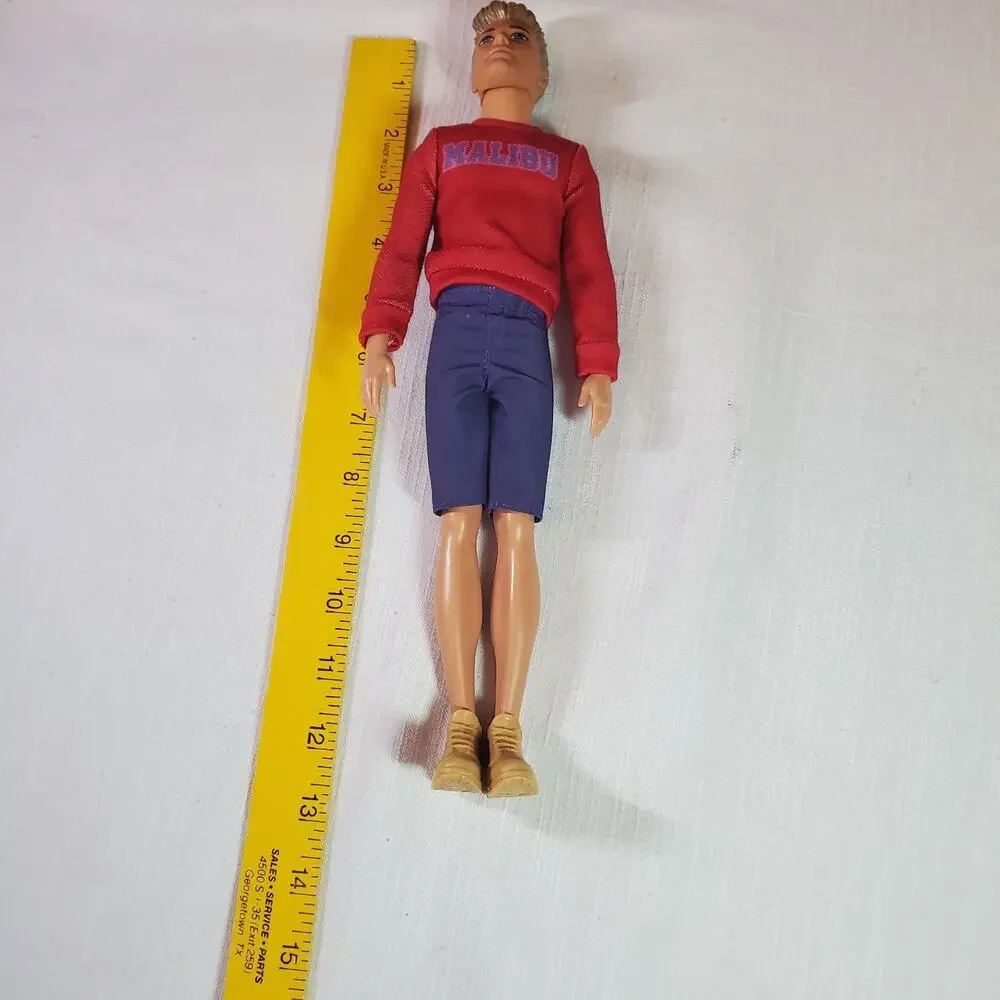 Barbie Ken Doll Mattel Male Fashion Doll Blonde Hair Red Shirt Navy Blue Shorts